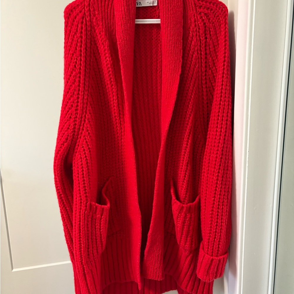 Zara Vibrant Red Cardigan Sweater